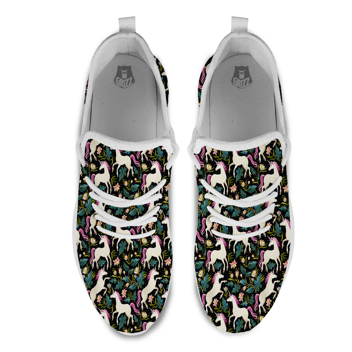 Unicorn Floral Print Pattern White Athletic Shoes-grizzshop
