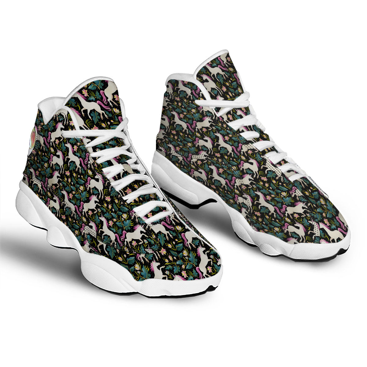 Unicorn Floral Print Pattern White Basketball Shoes-grizzshop