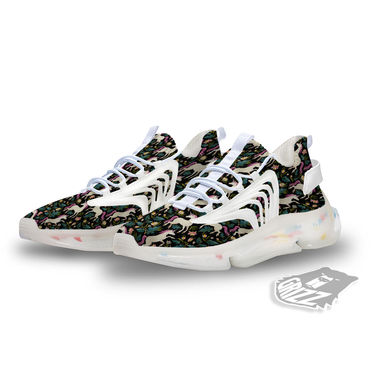 Unicorn Floral Print Pattern White Gym Shoes-grizzshop