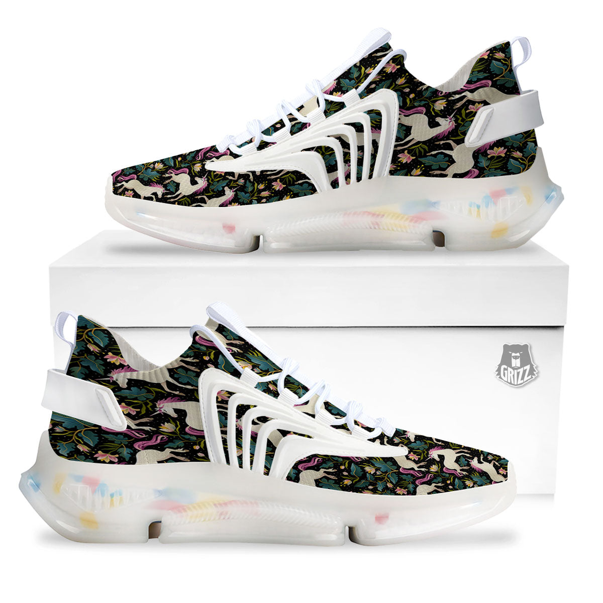 Unicorn Floral Print Pattern White Gym Shoes-grizzshop