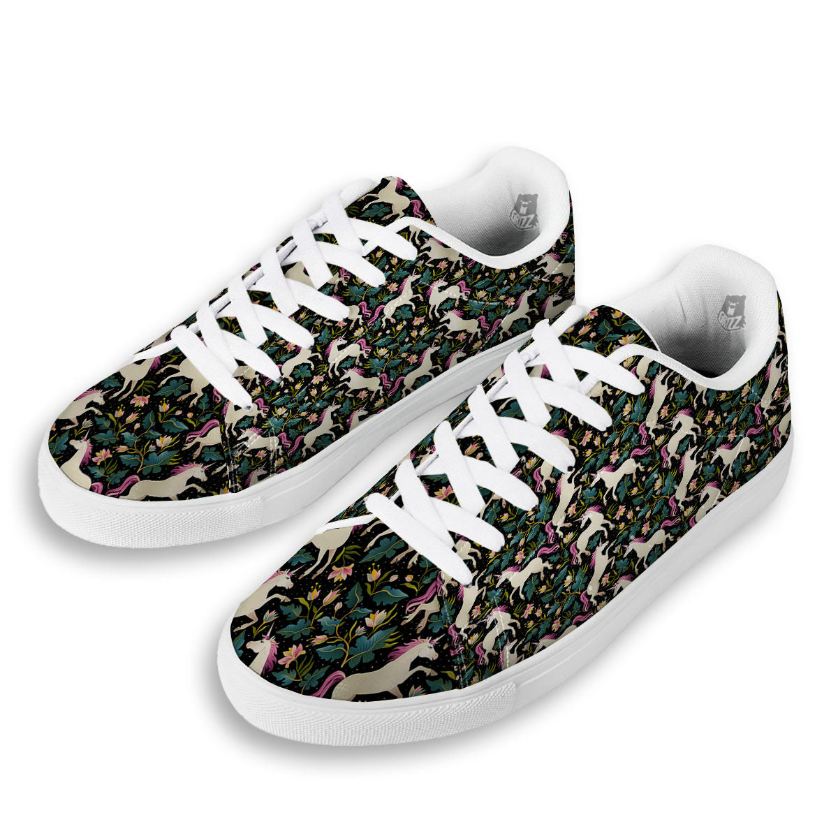 Unicorn Floral Print Pattern White Low Top Sneakers-grizzshop
