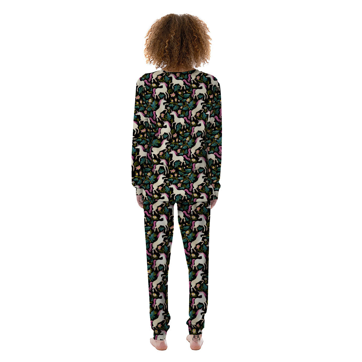 Unicorn Floral Print Pattern Women's Pajamas-grizzshop