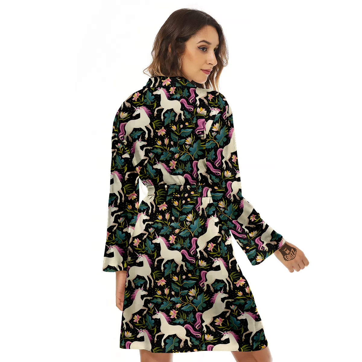 Unicorn Floral Print Pattern Women's Robe-grizzshop