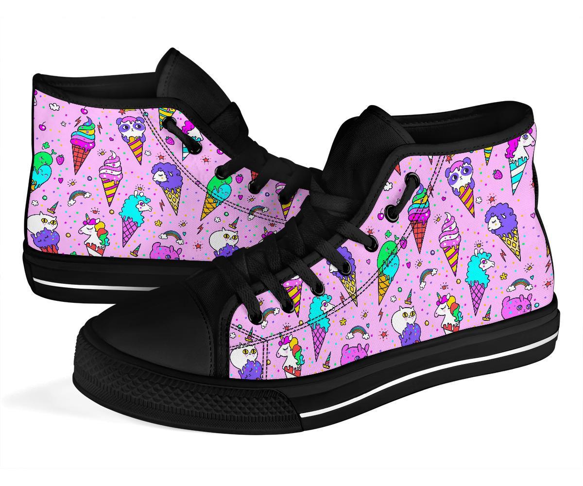 Unicorn Ice Cream Cone Pattern Print Men Women's High Top Shoes-grizzshop