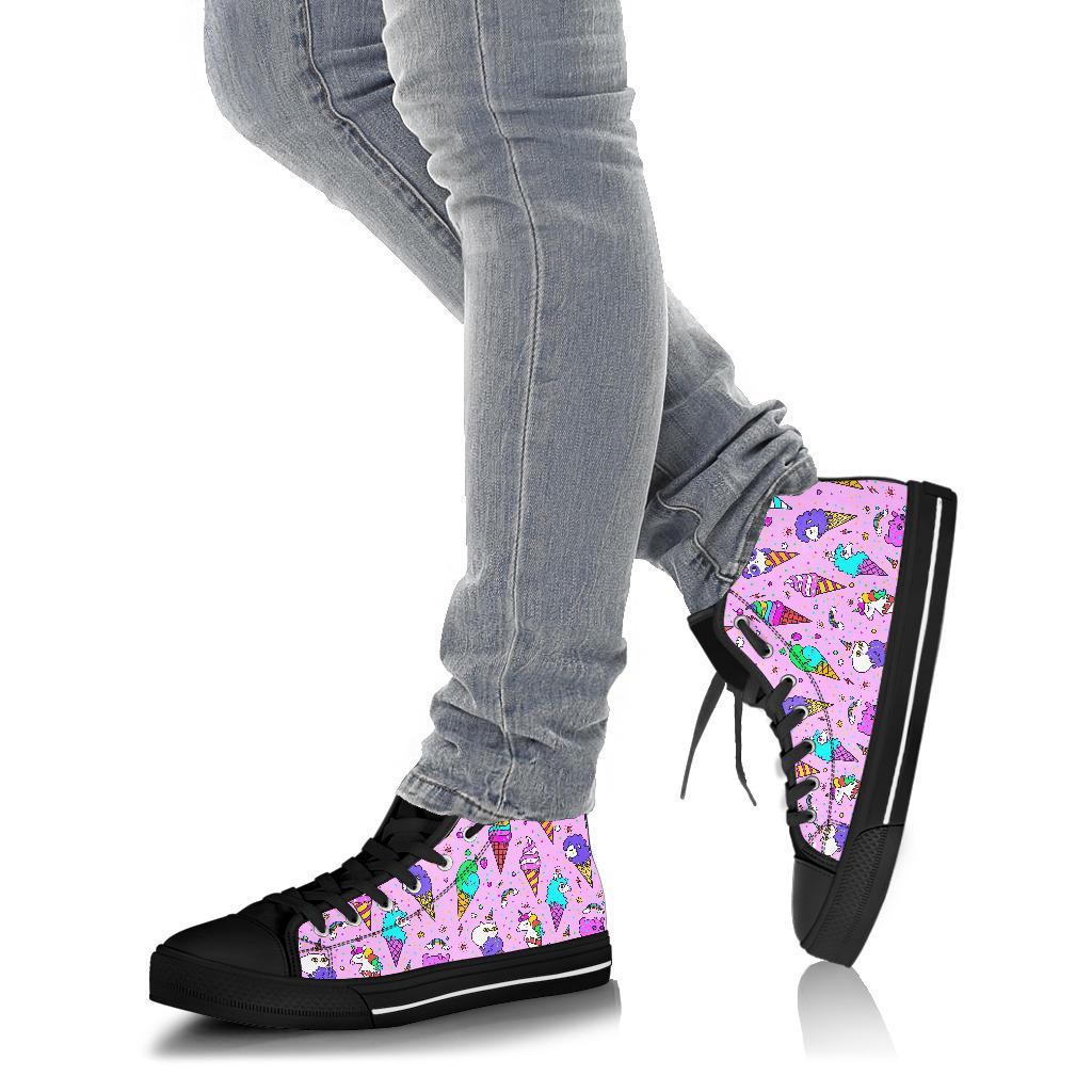 Unicorn Ice Cream Cone Pattern Print Men Women's High Top Shoes-grizzshop