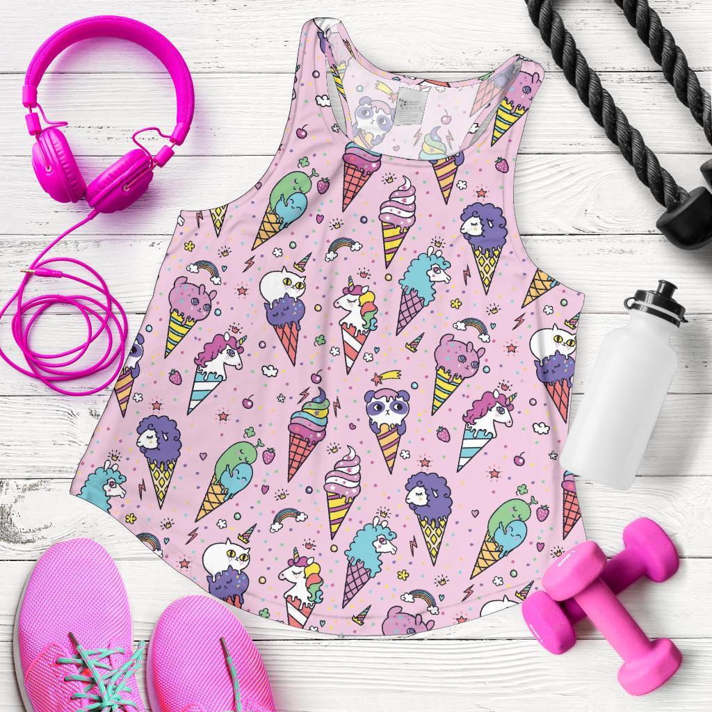 Unicorn Ice Cream Cone Pattern Print Racerback Tank Tops-grizzshop