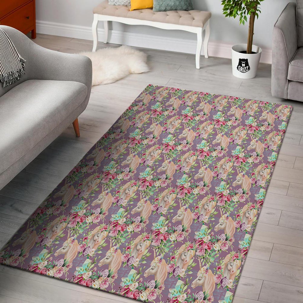 Unicorn Magic Floral Print Pattern Floor Mat-grizzshop