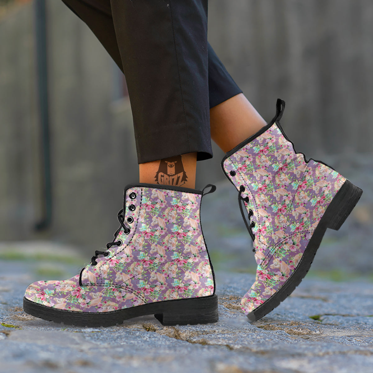 Unicorn Magic Floral Print Pattern Leather Boots-grizzshop
