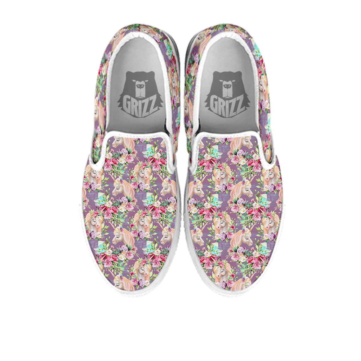 Unicorn Magic Floral Print Pattern White Slip On Shoes-grizzshop