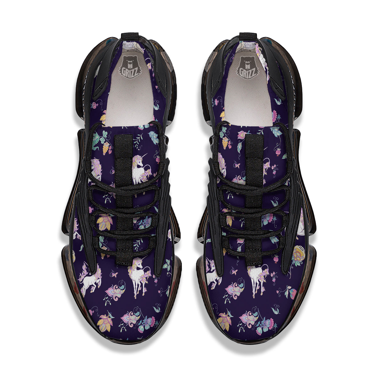 Unicorn Night Floral Print Pattern Black Gym Shoes-grizzshop