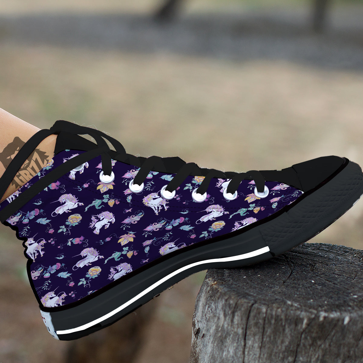 Unicorn Night Floral Print Pattern High Top Shoes-grizzshop