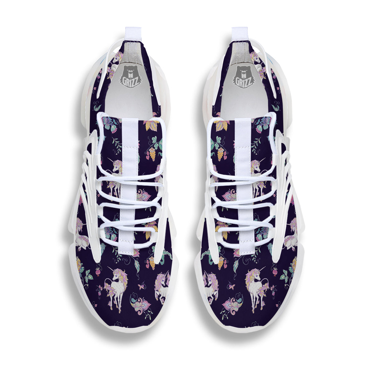 Unicorn Night Floral Print Pattern White Gym Shoes-grizzshop