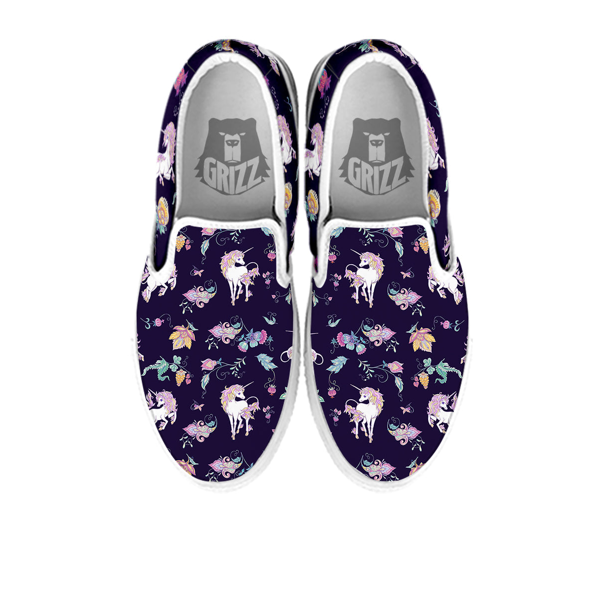 Unicorn Night Floral Print Pattern White Slip On Shoes-grizzshop