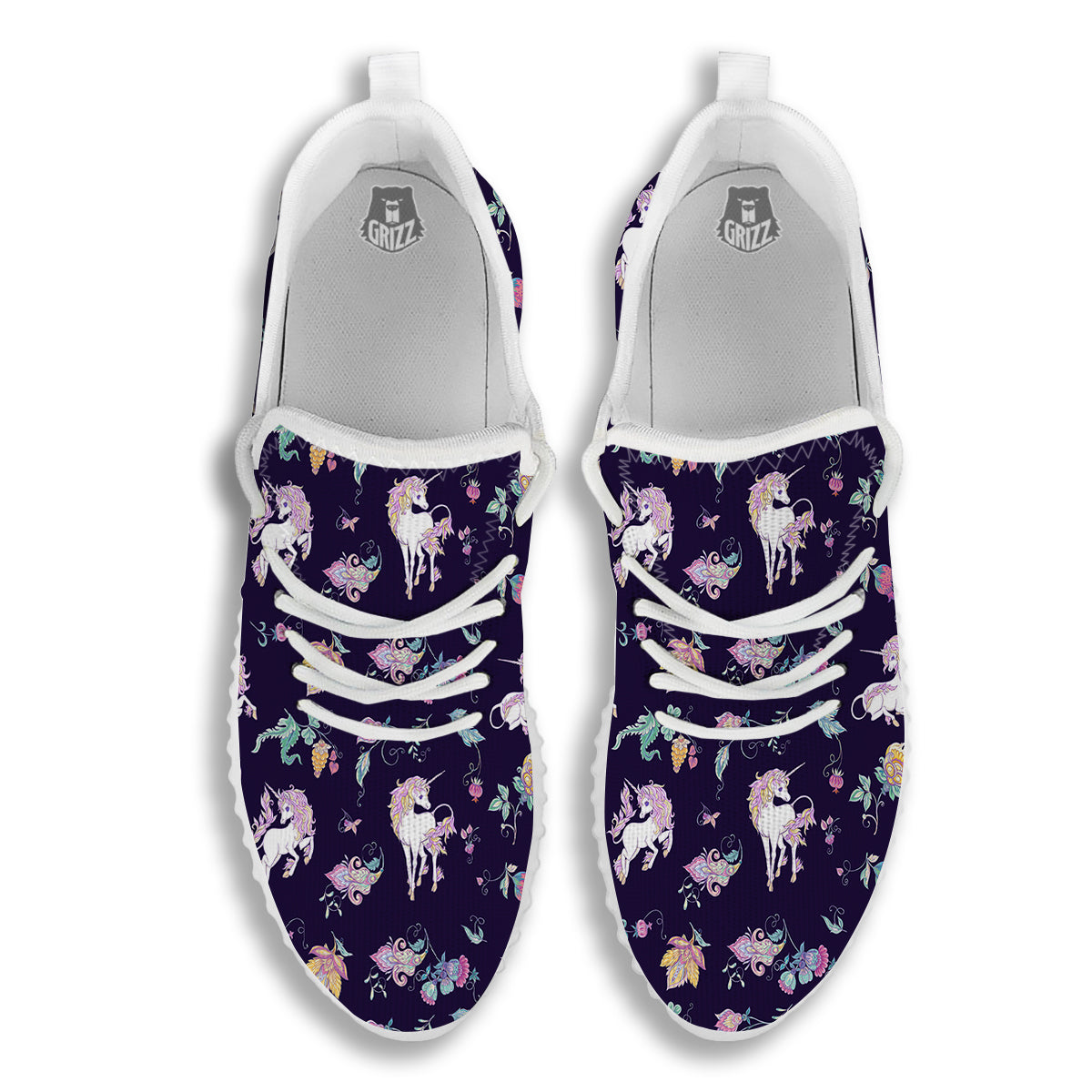 Unicorn Night Floral Print Pattern White Walking Shoes-grizzshop