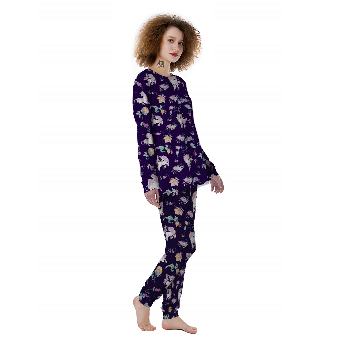 Unicorn Night Floral Print Pattern Women's Pajamas-grizzshop
