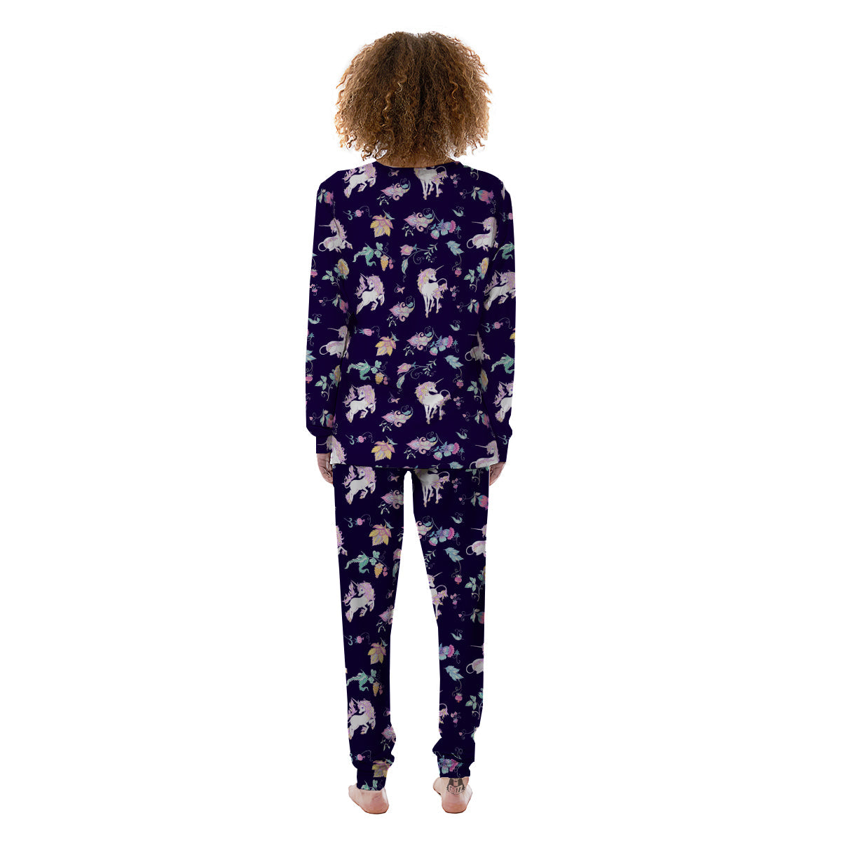 Unicorn Night Floral Print Pattern Women's Pajamas-grizzshop
