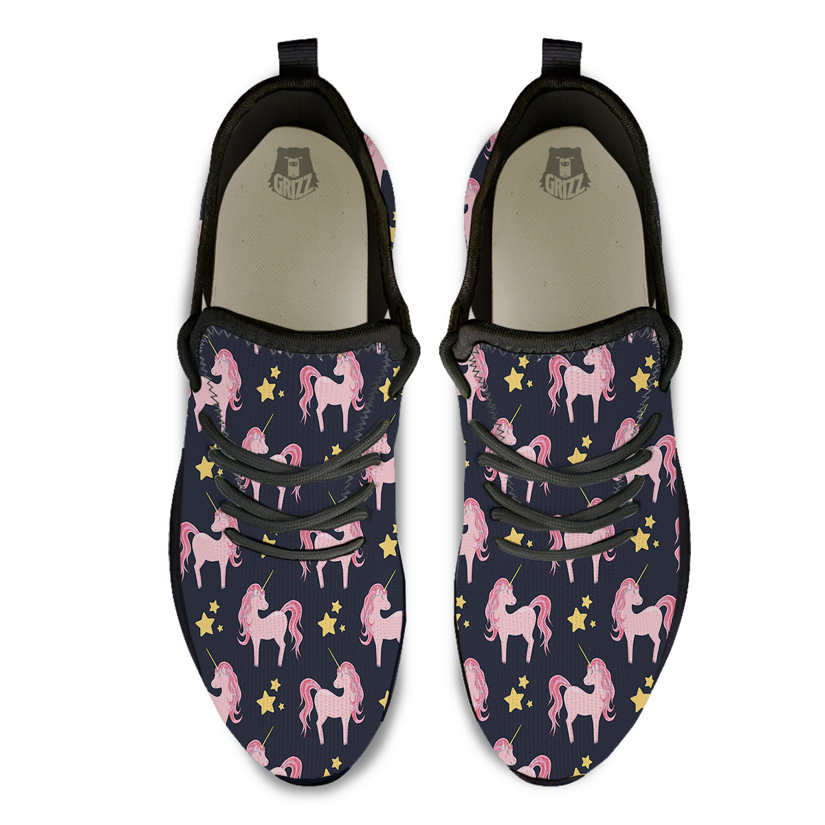 Unicorn Night Star Print Pattern Black Athletic Shoes-grizzshop