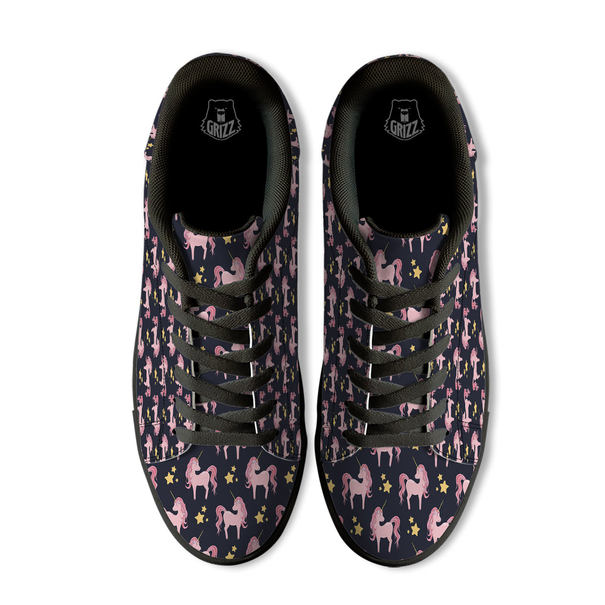 Unicorn Night Star Print Pattern Black Low Top Sneakers-grizzshop
