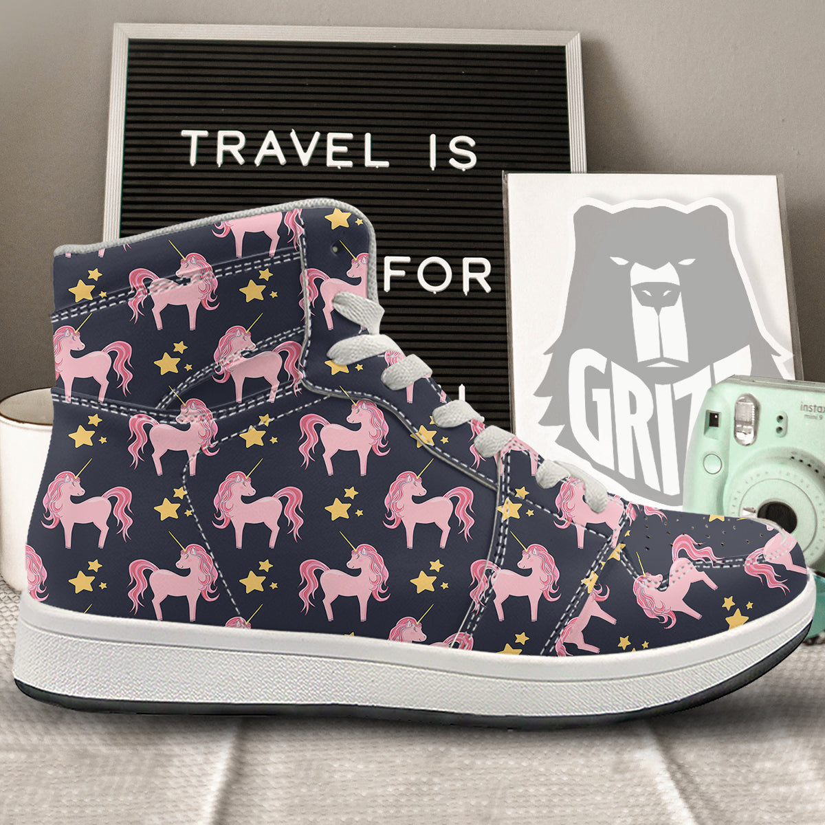 Unicorn Night Star Print Pattern High Top Sneakers-grizzshop