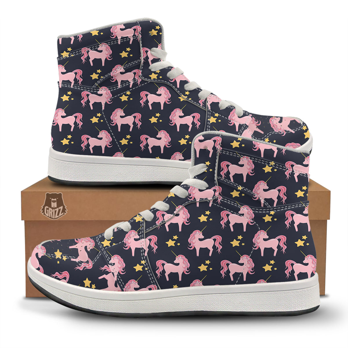 Unicorn Night Star Print Pattern High Top Sneakers-grizzshop