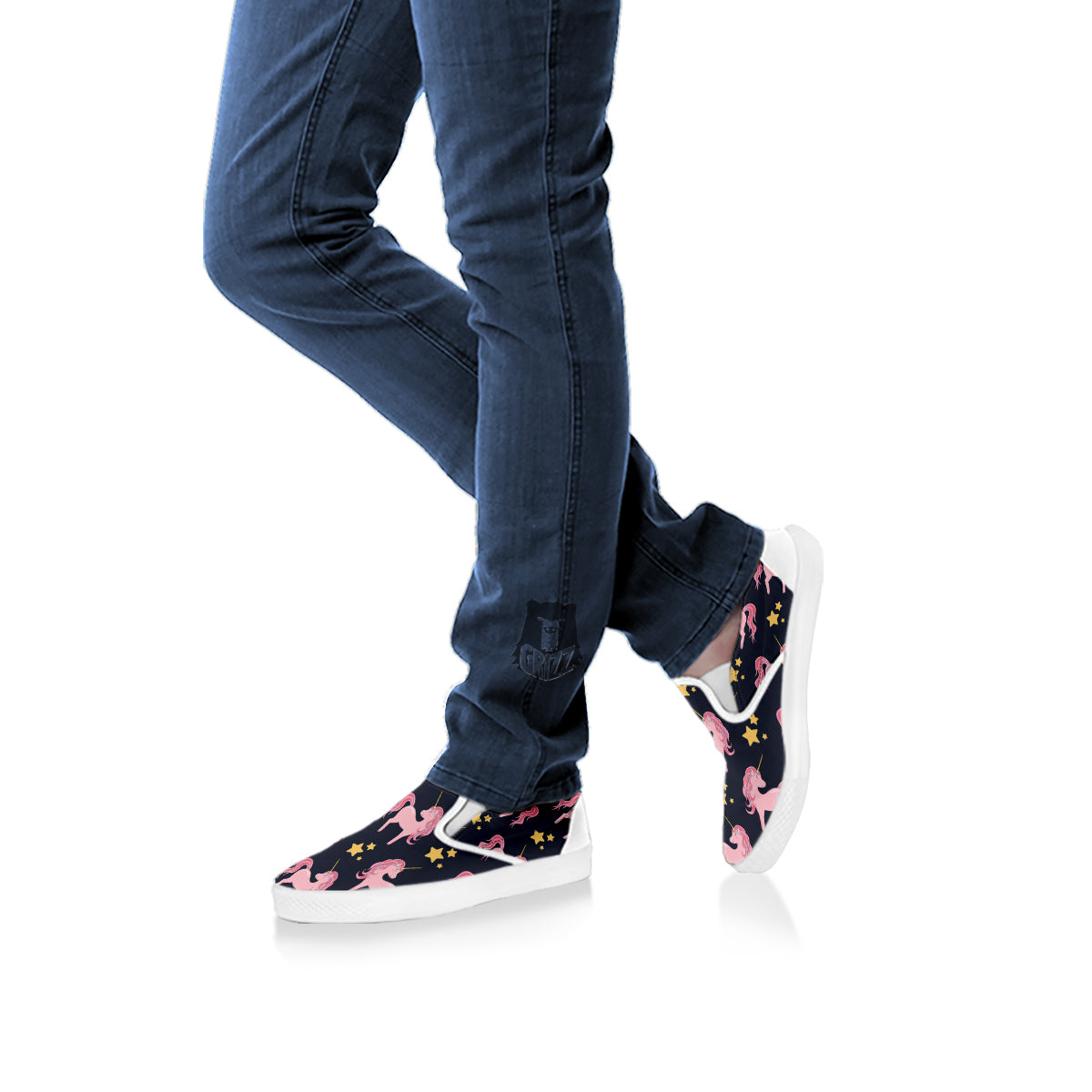 Unicorn Night Star Print Pattern White Slip On Shoes-grizzshop