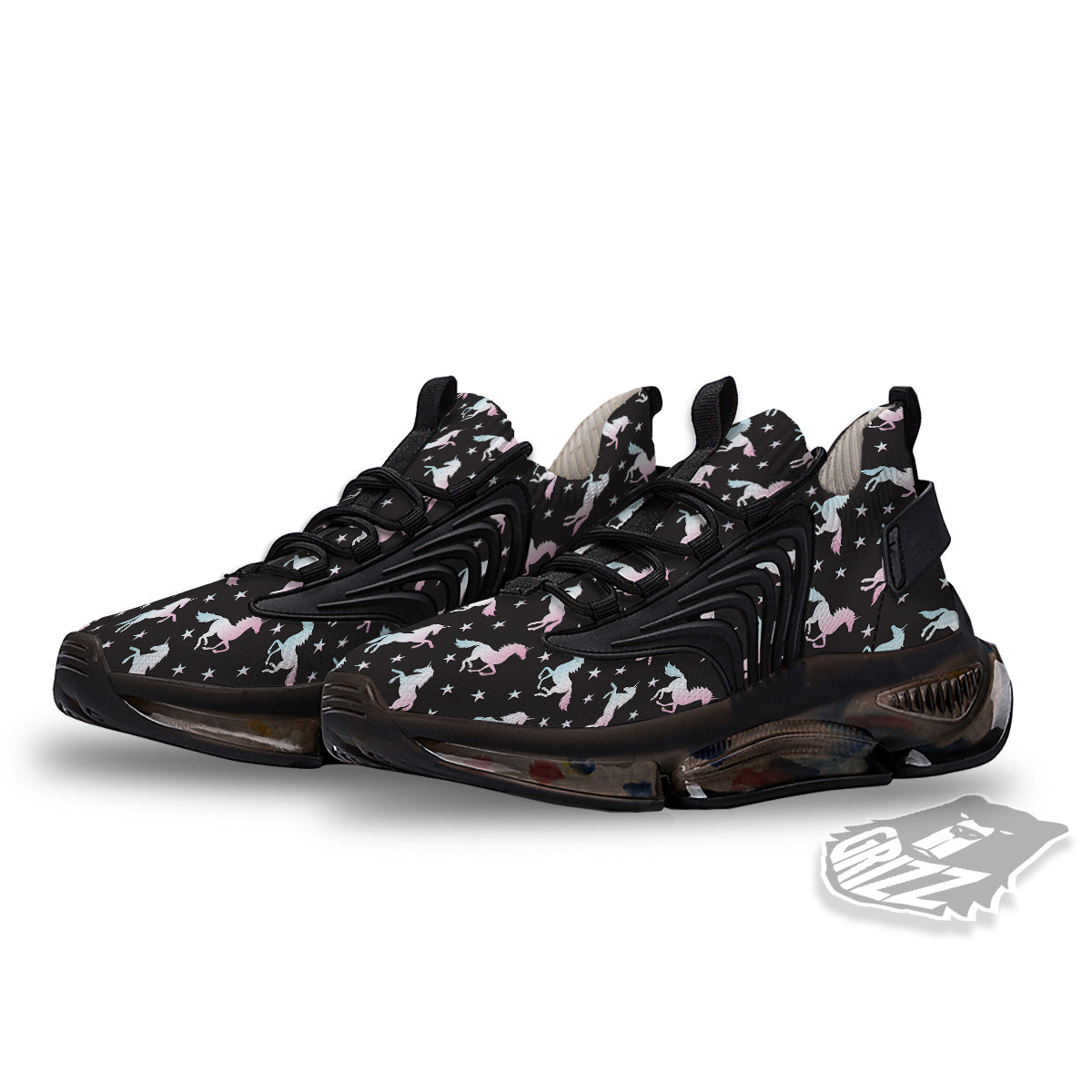 Unicorn Night Winged Print Pattern Black Gym Shoes-grizzshop