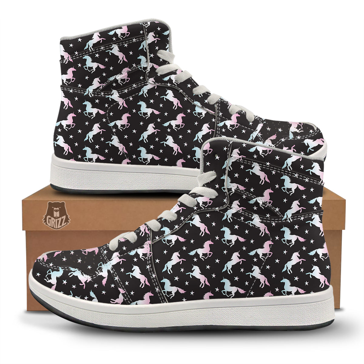 Unicorn Night Winged Print Pattern High Top Sneakers-grizzshop