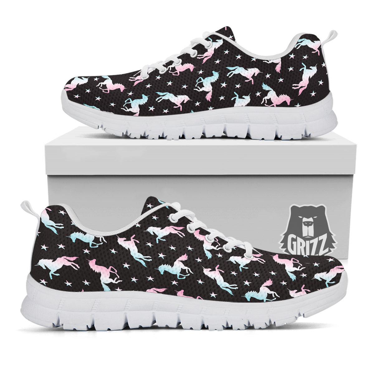 Unicorn Night Winged Print Pattern White Sneaker-grizzshop