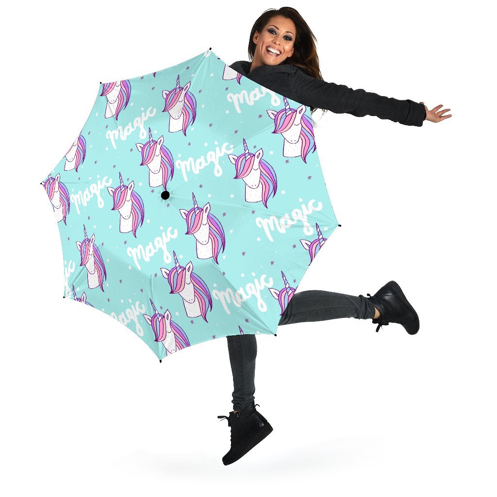 Unicorn Pastel Pattern Print Automatic Foldable Umbrella-grizzshop