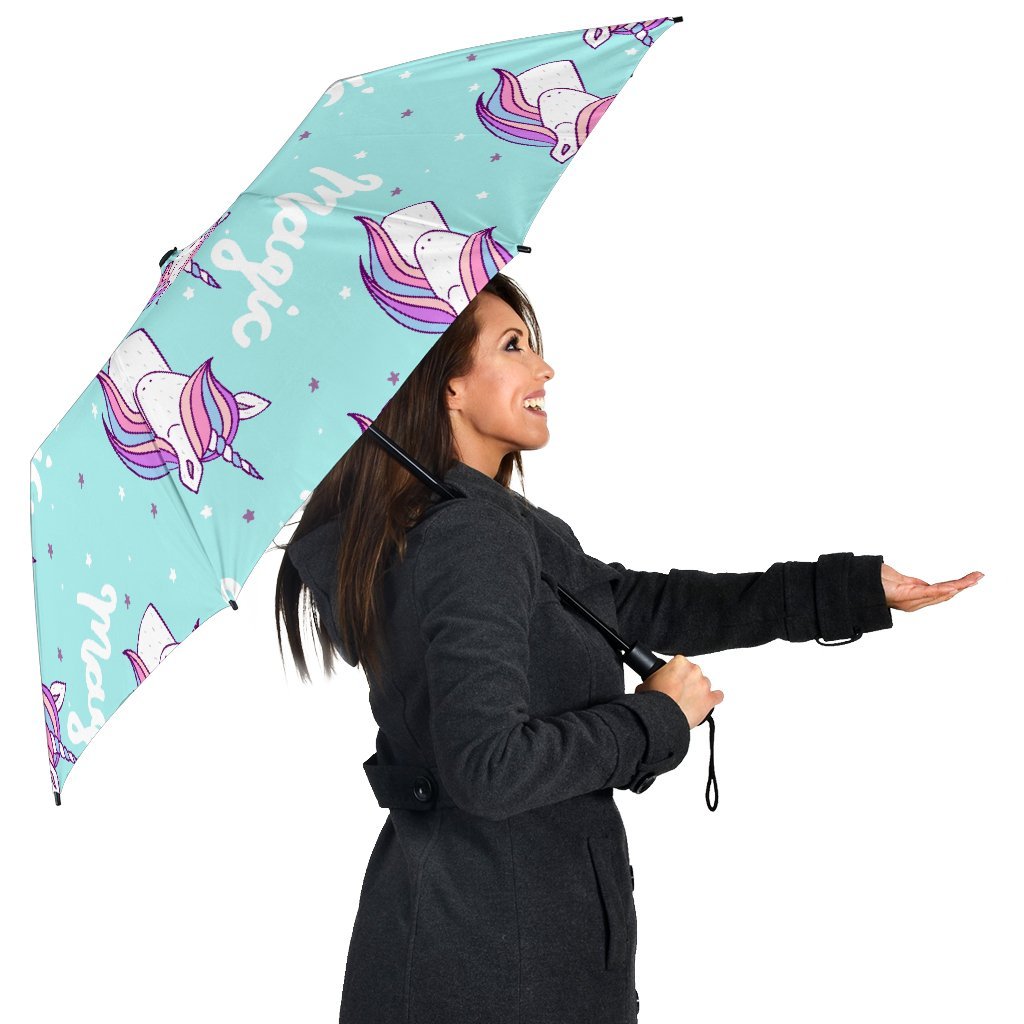 Unicorn Pastel Pattern Print Automatic Foldable Umbrella-grizzshop