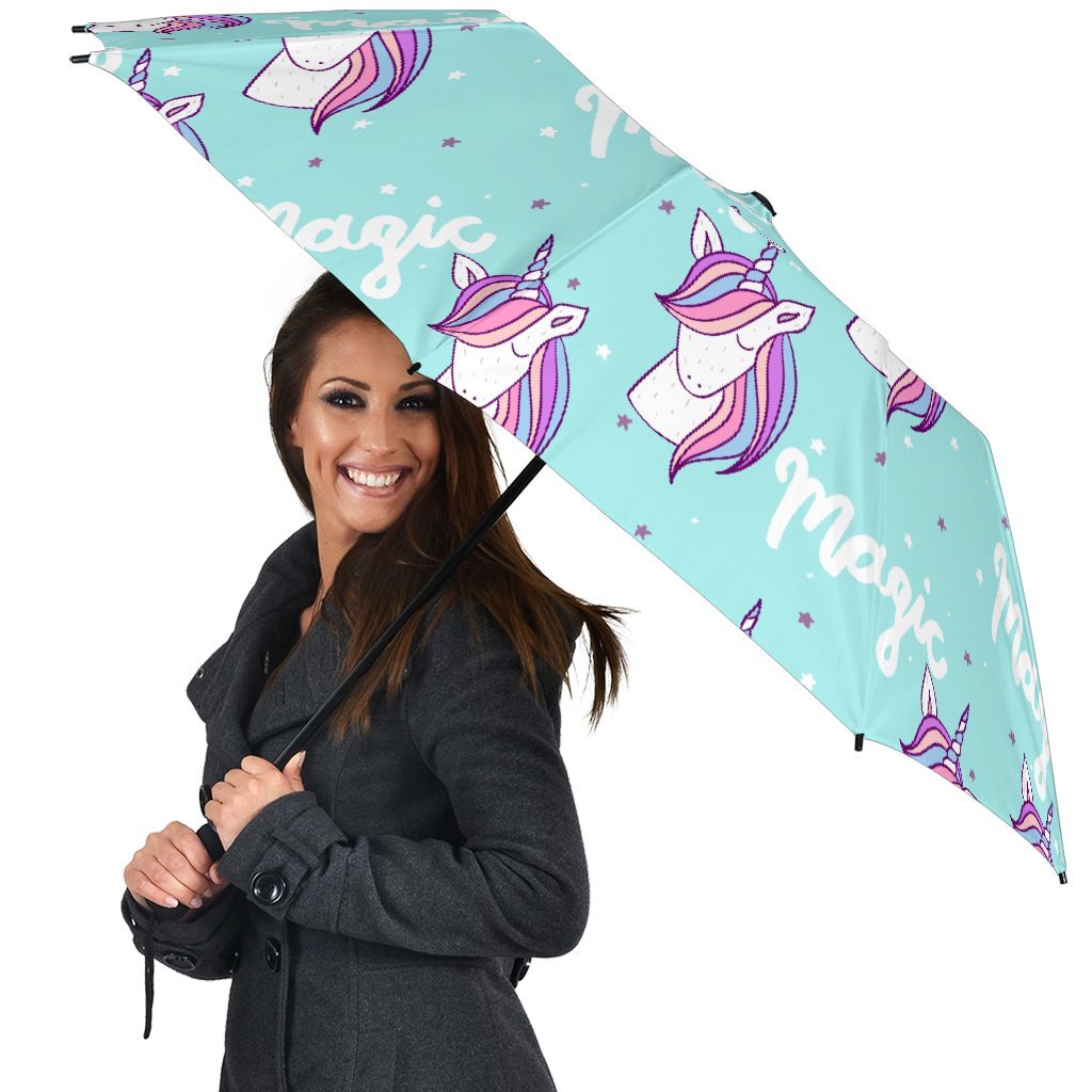 Unicorn Pastel Pattern Print Automatic Foldable Umbrella-grizzshop
