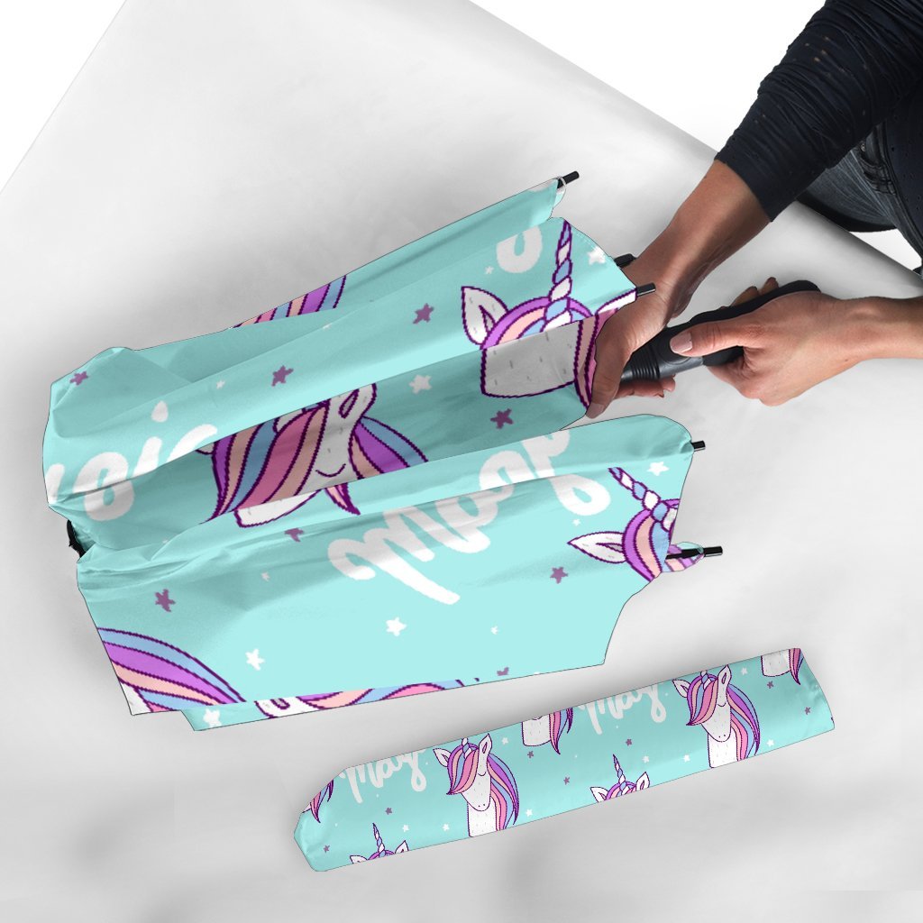 Unicorn Pastel Pattern Print Automatic Foldable Umbrella-grizzshop