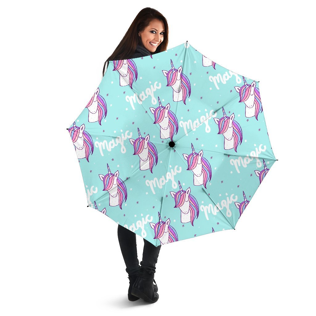 Unicorn Pastel Pattern Print Automatic Foldable Umbrella-grizzshop