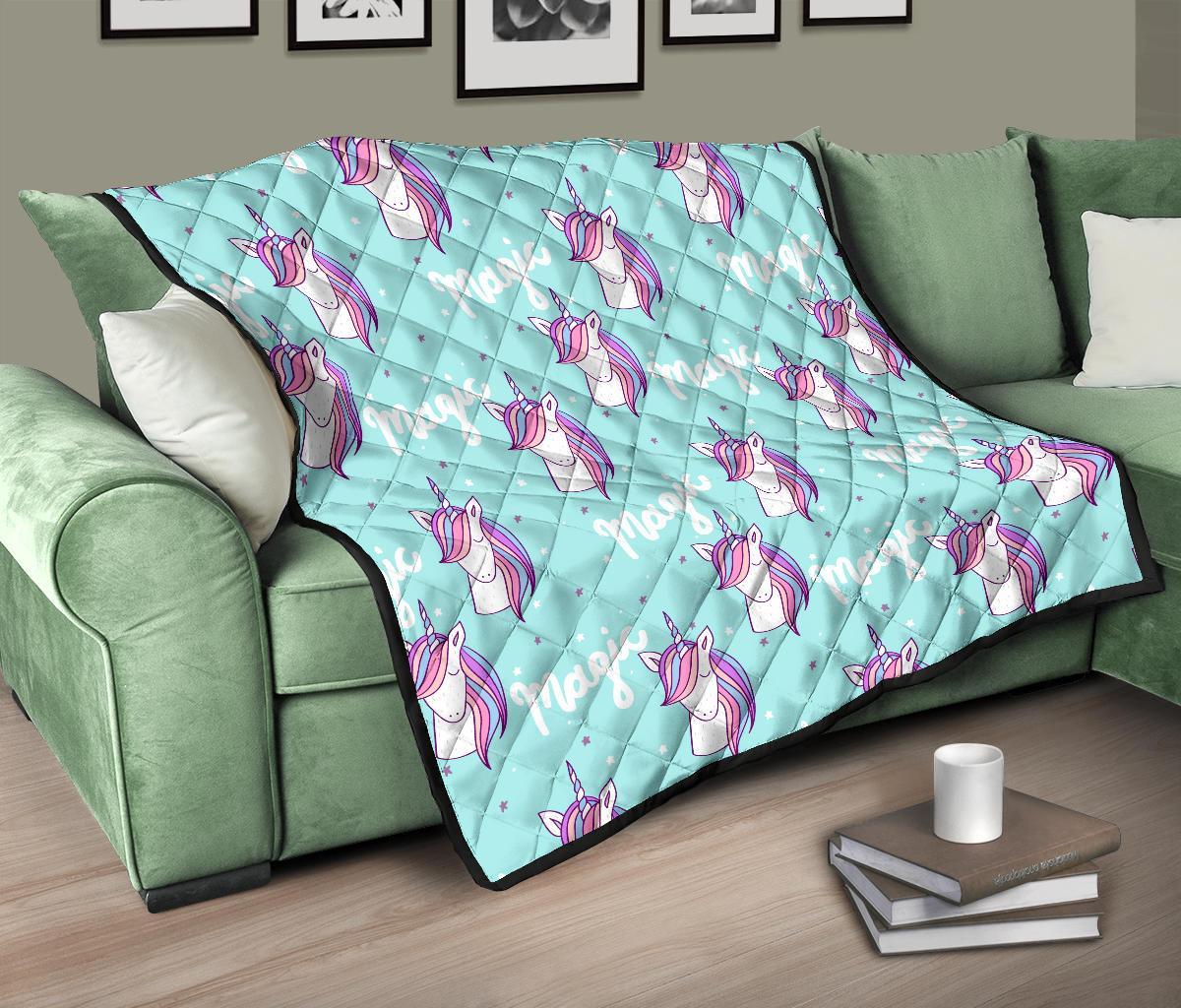 Unicorn Pastel Pattern Print Quilt-grizzshop