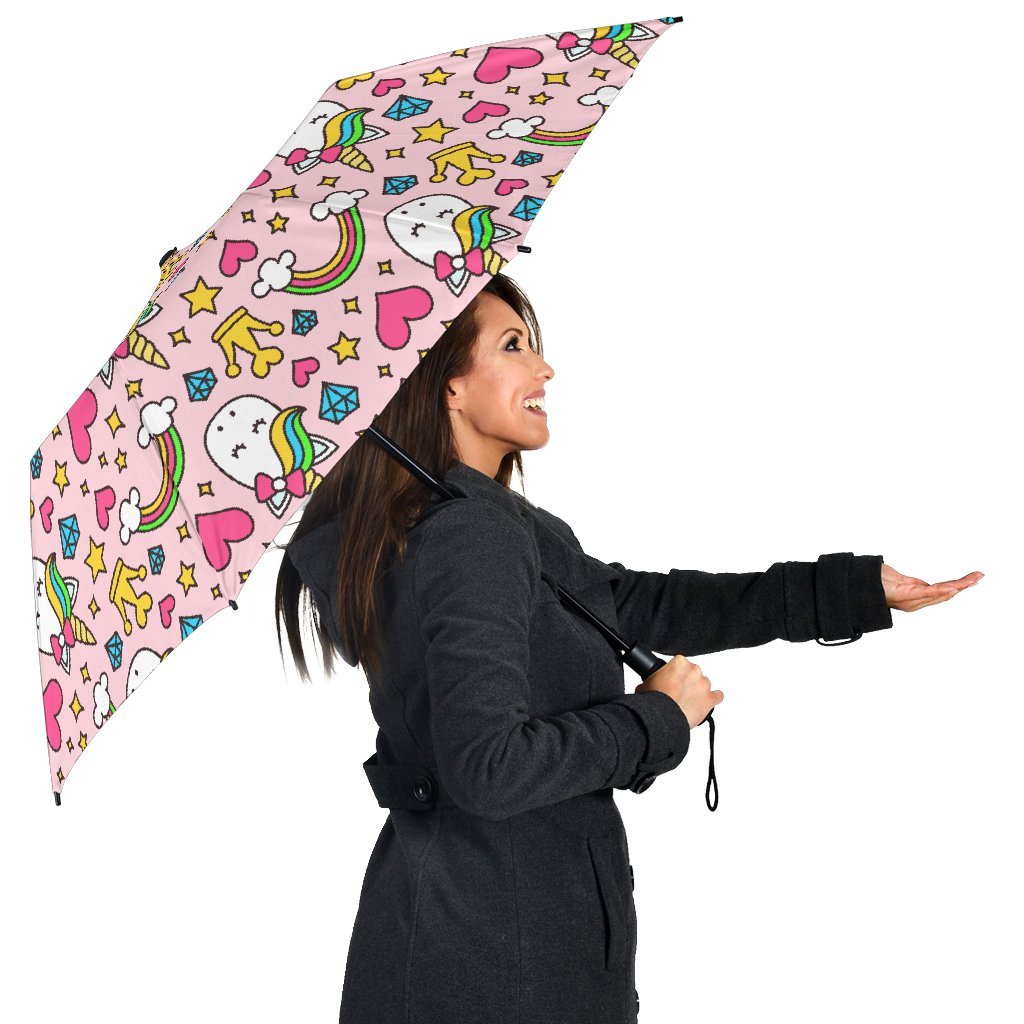 Unicorn Pattern Print Automatic Foldable Umbrella-grizzshop
