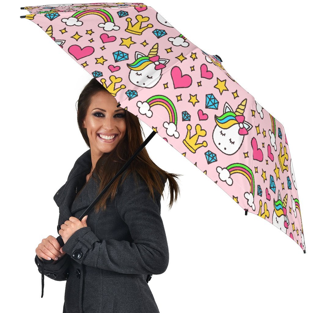Unicorn Pattern Print Automatic Foldable Umbrella-grizzshop