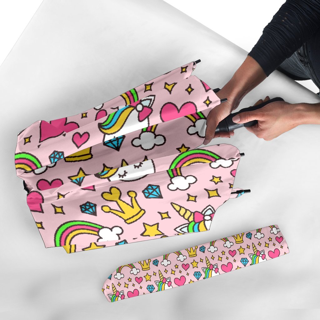 Unicorn Pattern Print Automatic Foldable Umbrella-grizzshop