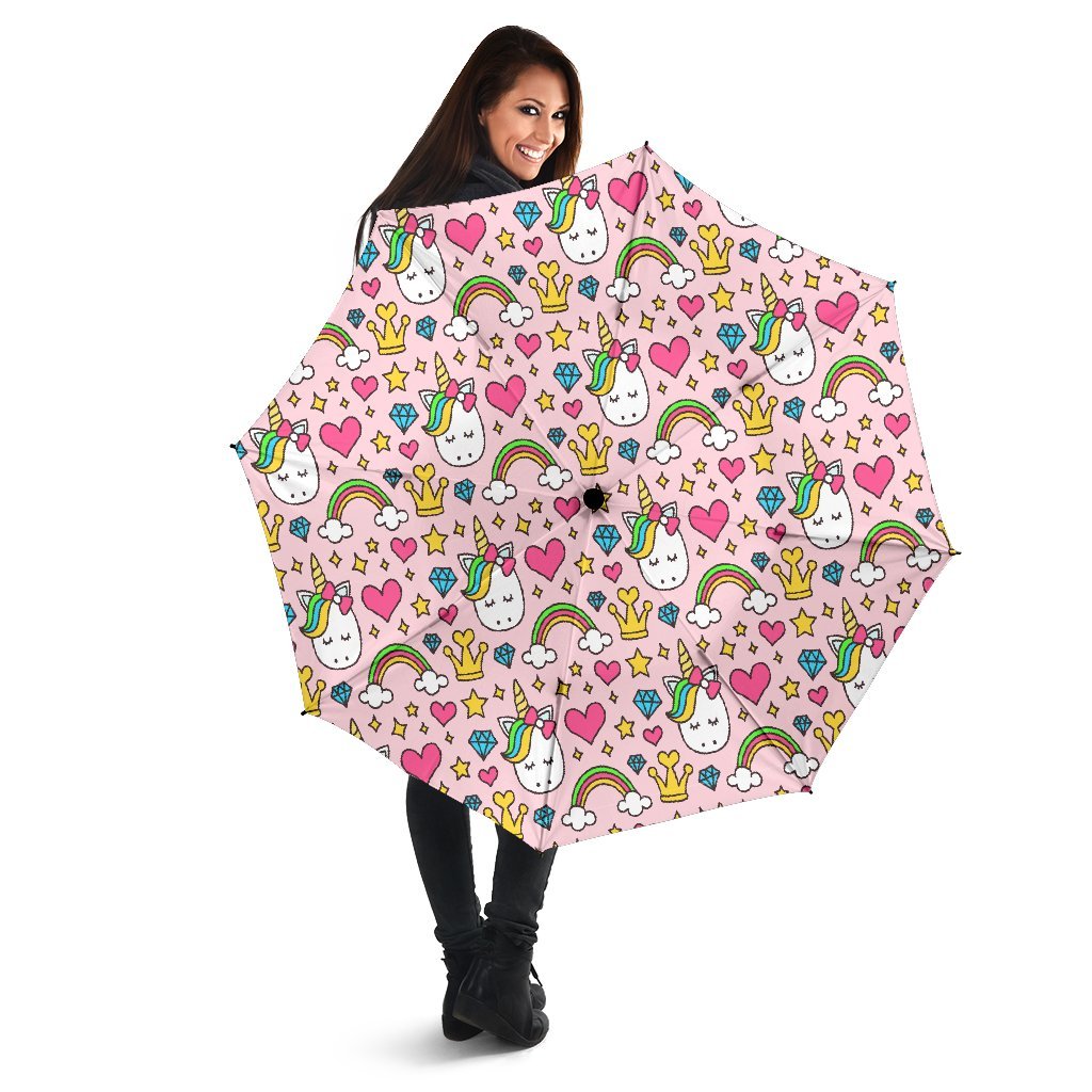 Unicorn Pattern Print Automatic Foldable Umbrella-grizzshop