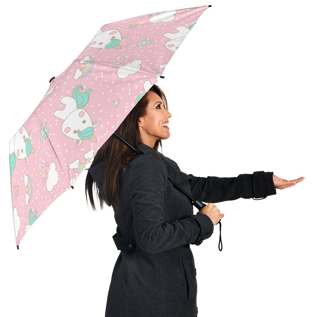 Unicorn Pink Pattern Print Automatic Foldable Umbrella-grizzshop