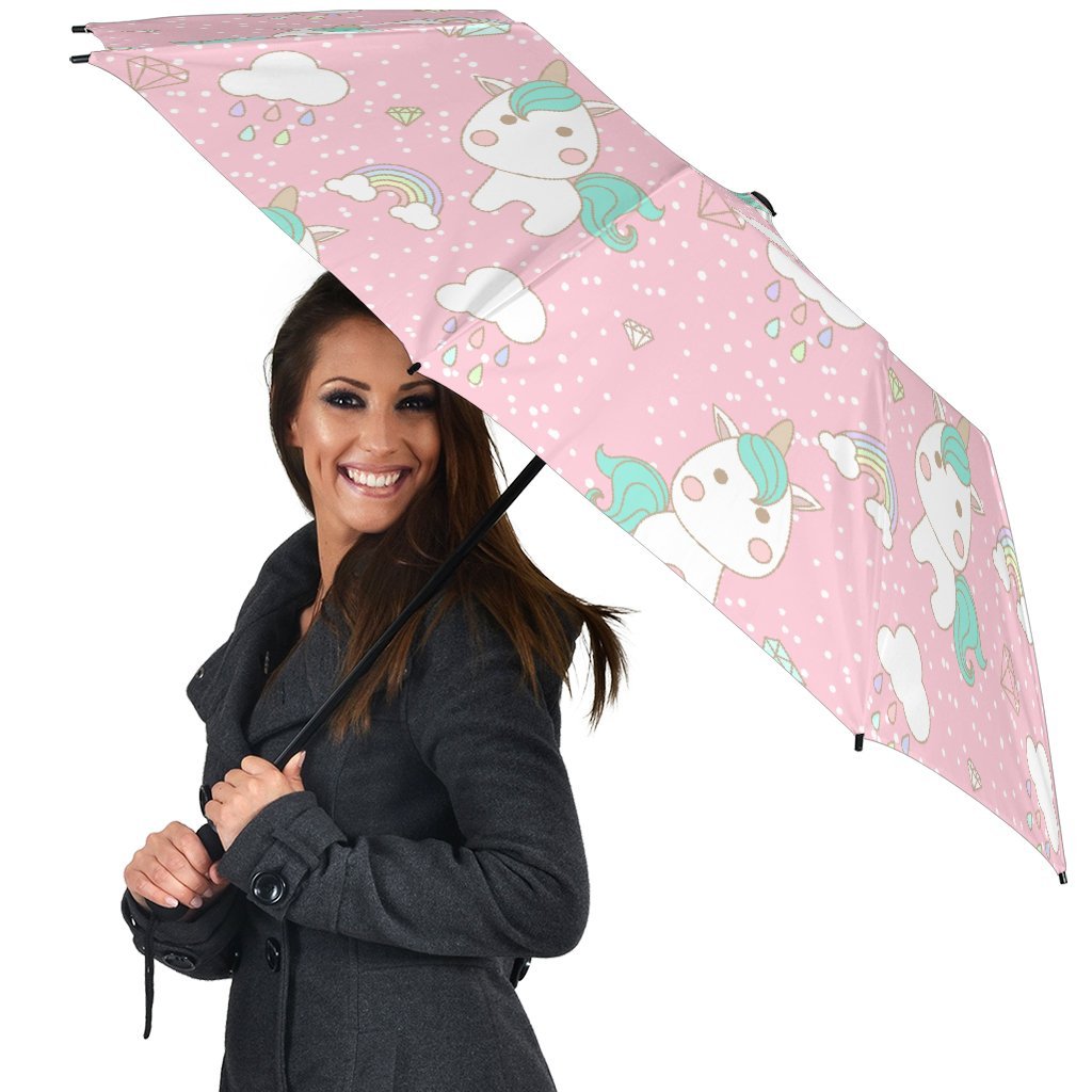 Unicorn Pink Pattern Print Automatic Foldable Umbrella-grizzshop