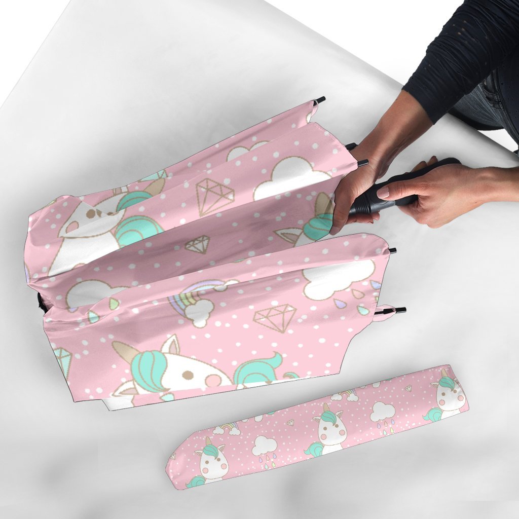Unicorn Pink Pattern Print Automatic Foldable Umbrella-grizzshop