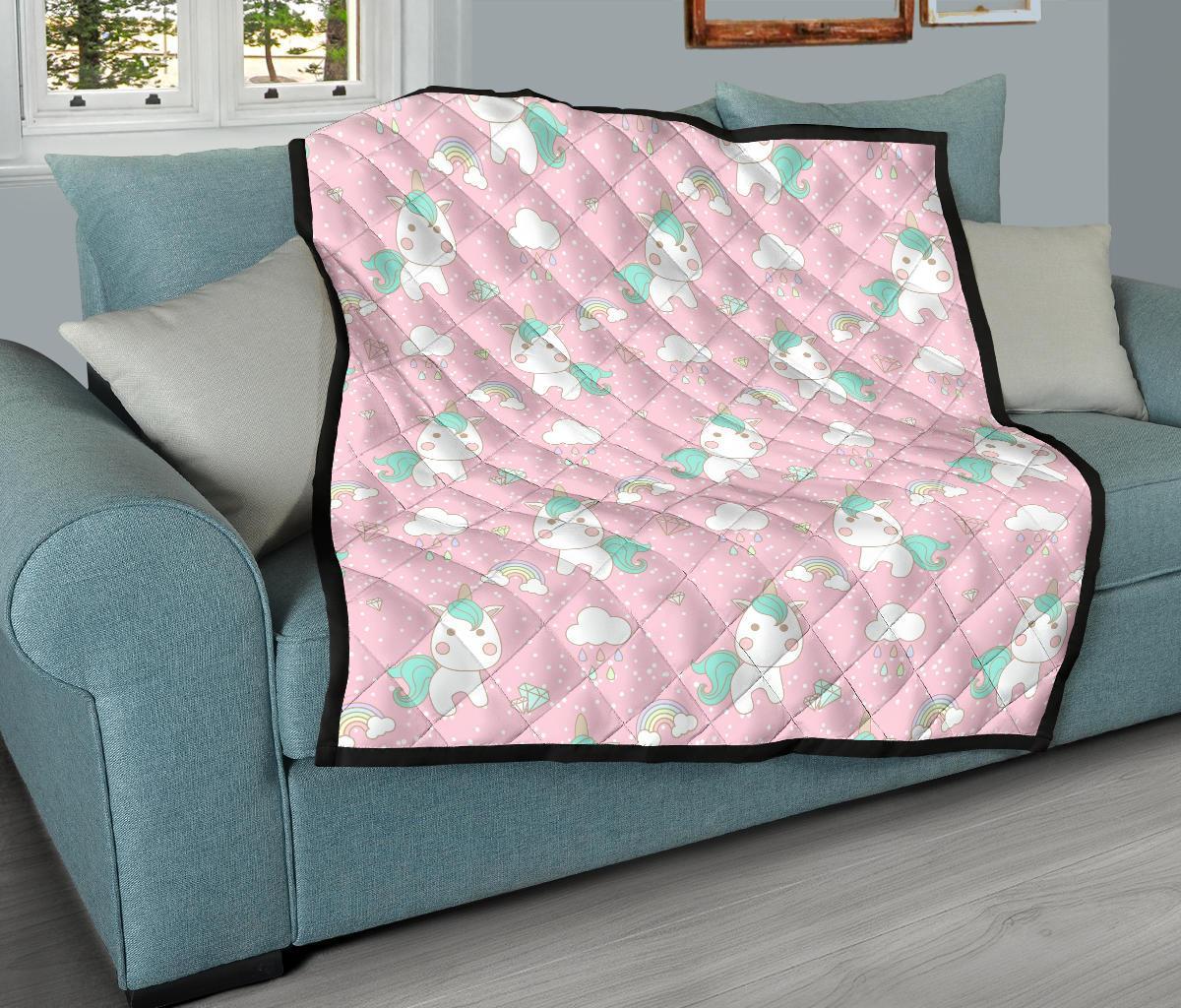 Unicorn Pink Pattern Print Quilt-grizzshop