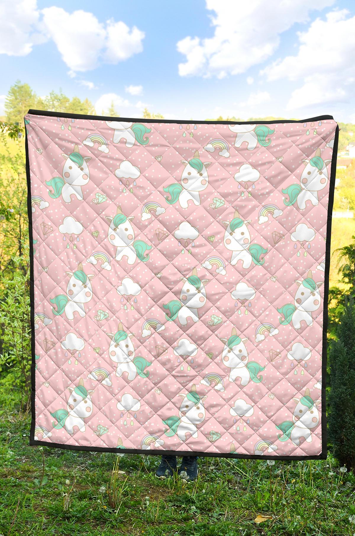 Unicorn Pink Pattern Print Quilt-grizzshop