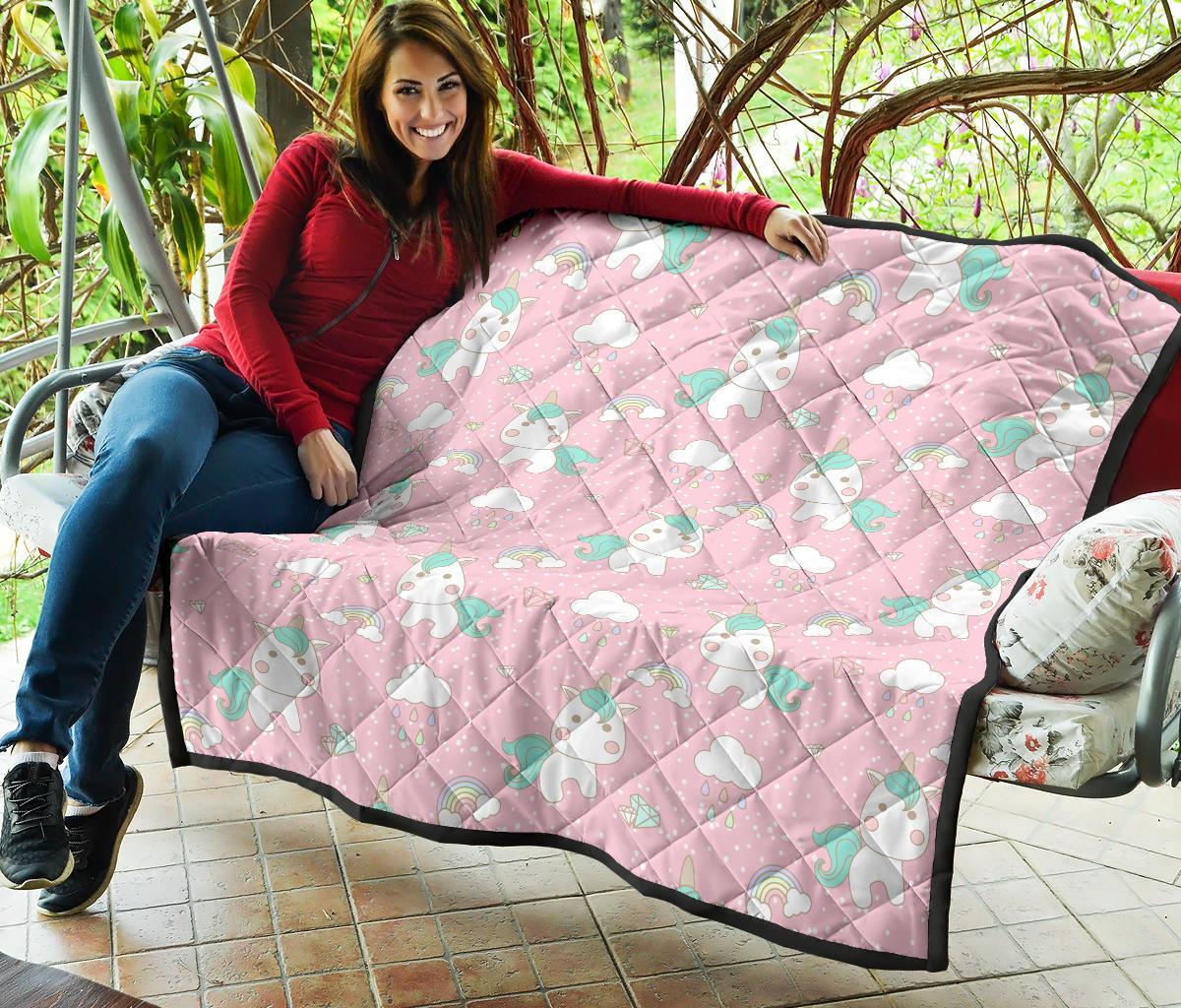 Unicorn Pink Pattern Print Quilt-grizzshop