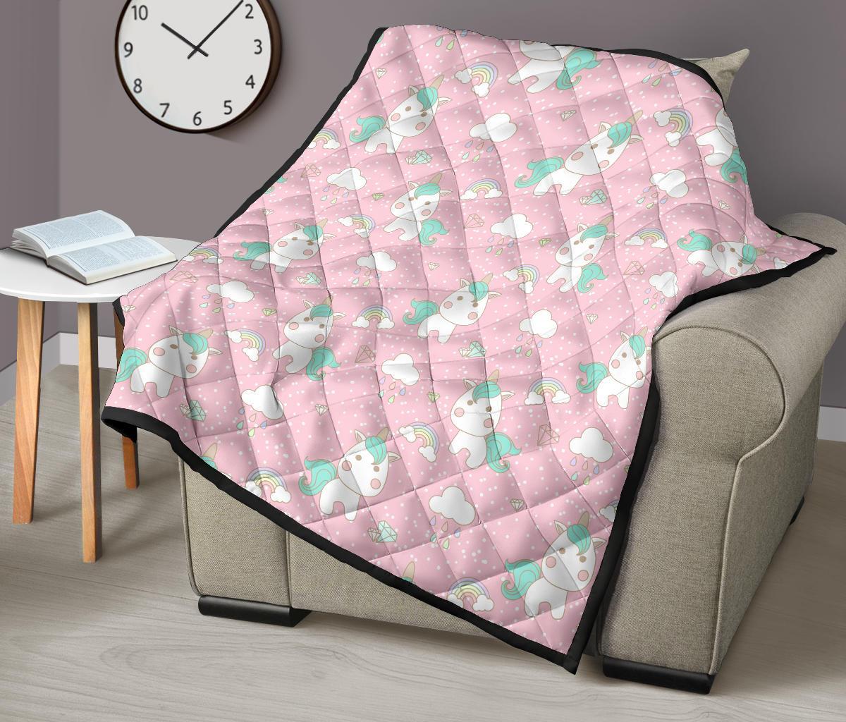 Unicorn Pink Pattern Print Quilt-grizzshop