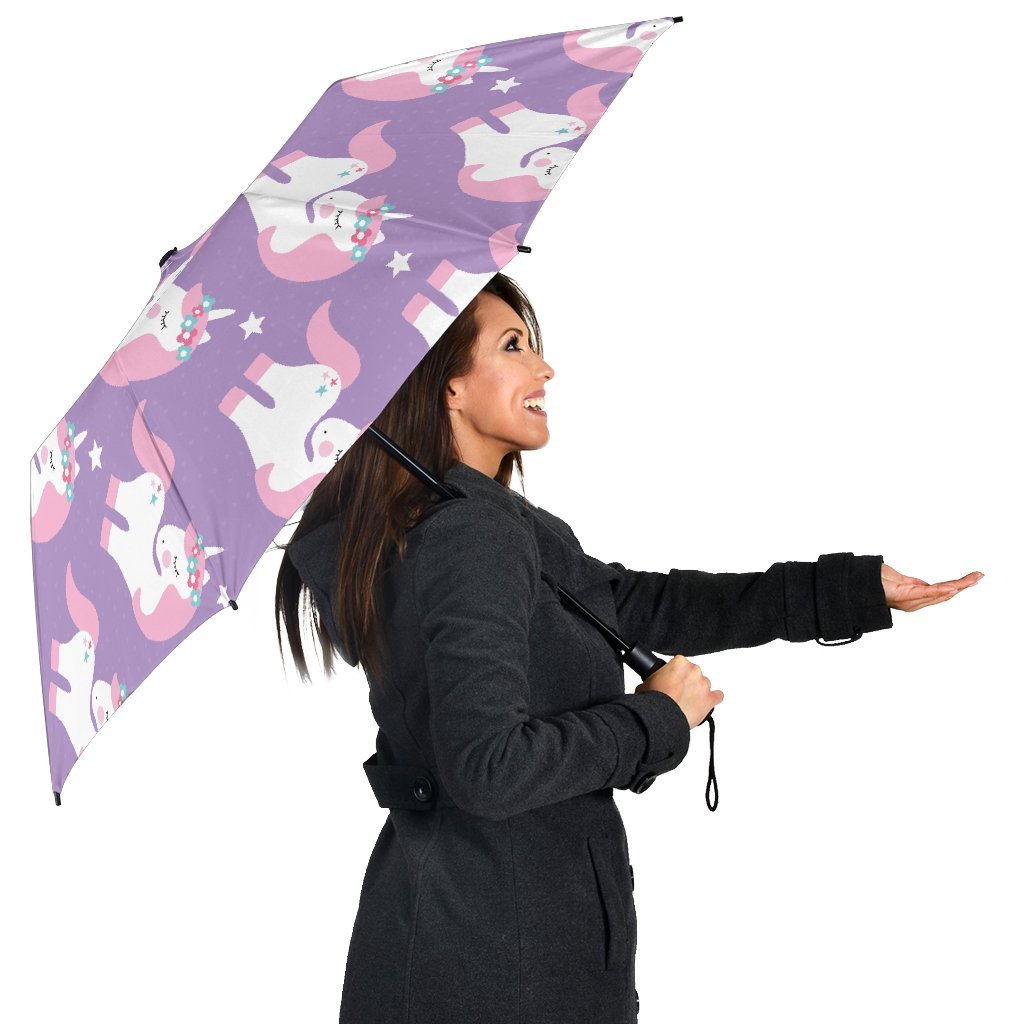 Unicorn Print Pattern Automatic Foldable Umbrella-grizzshop