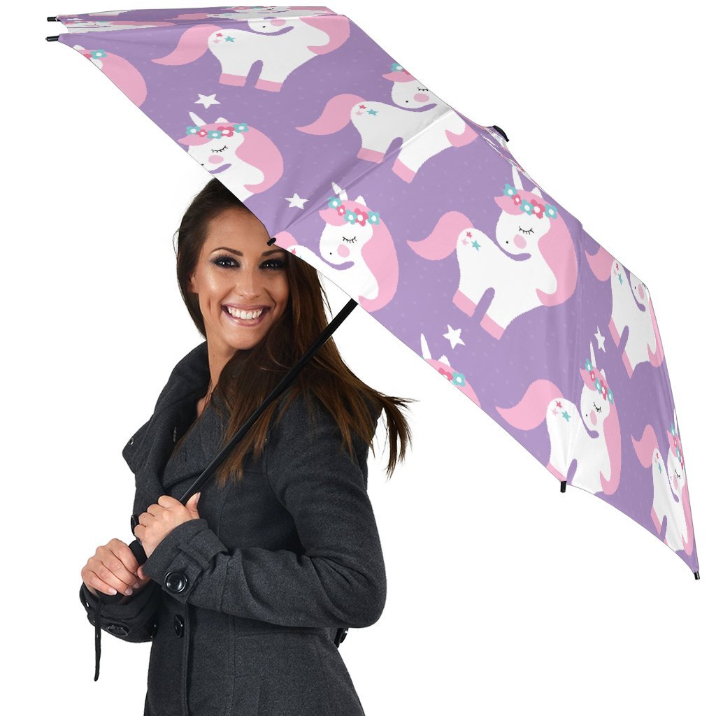 Unicorn Print Pattern Automatic Foldable Umbrella-grizzshop