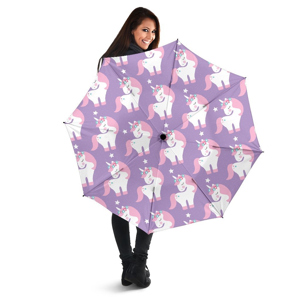 Unicorn Print Pattern Automatic Foldable Umbrella-grizzshop