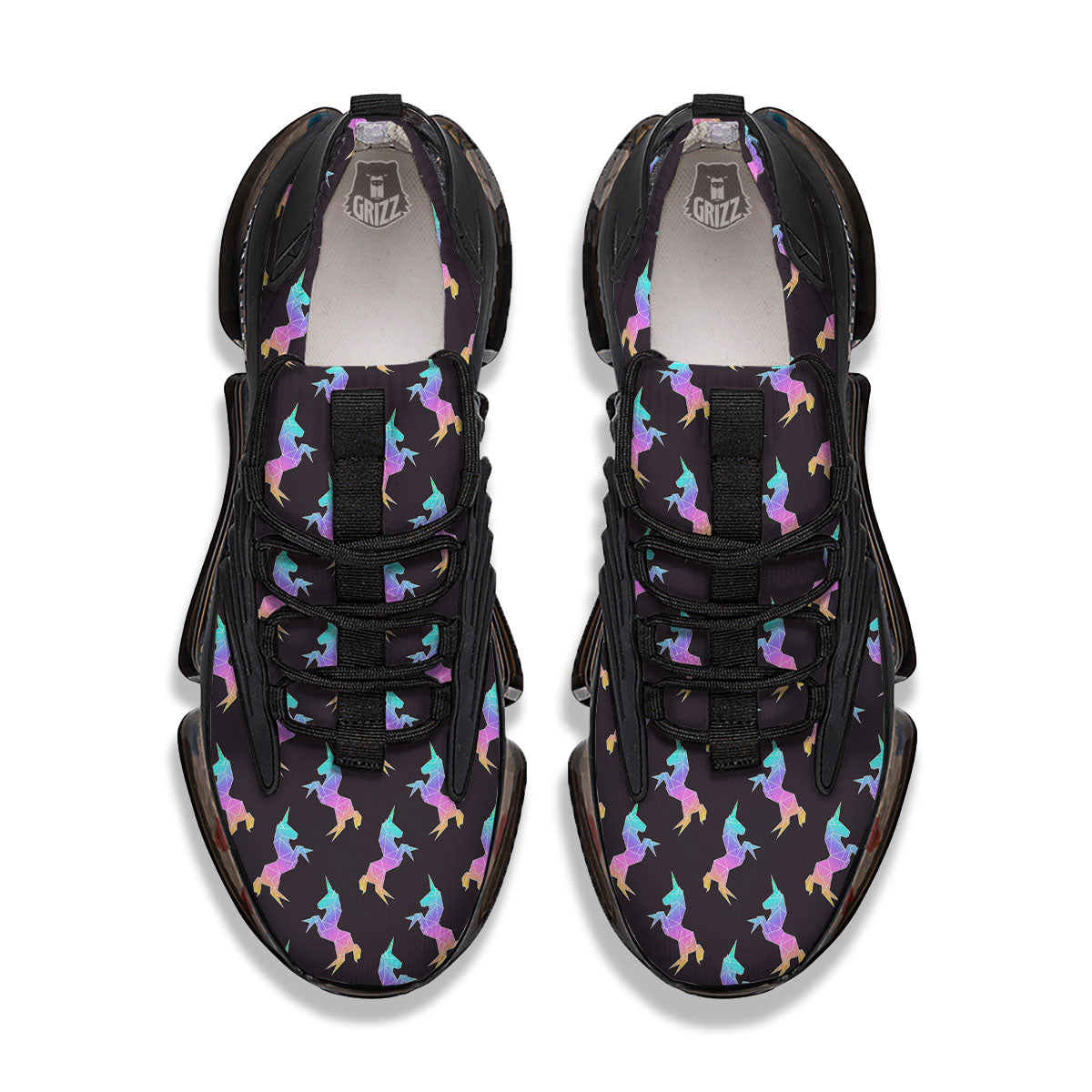 Unicorn Rainbow Origami Print Pattern Black Gym Shoes-grizzshop