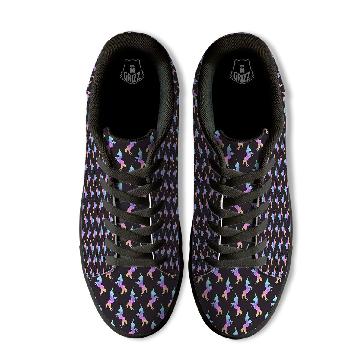 Unicorn Rainbow Origami Print Pattern Black Low Top Sneakers-grizzshop